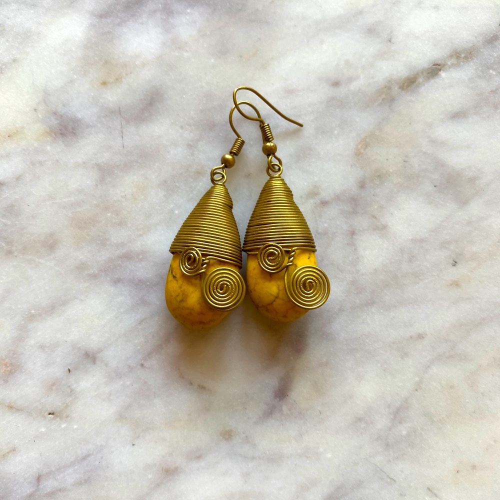 Yellow and brass handmade earrings